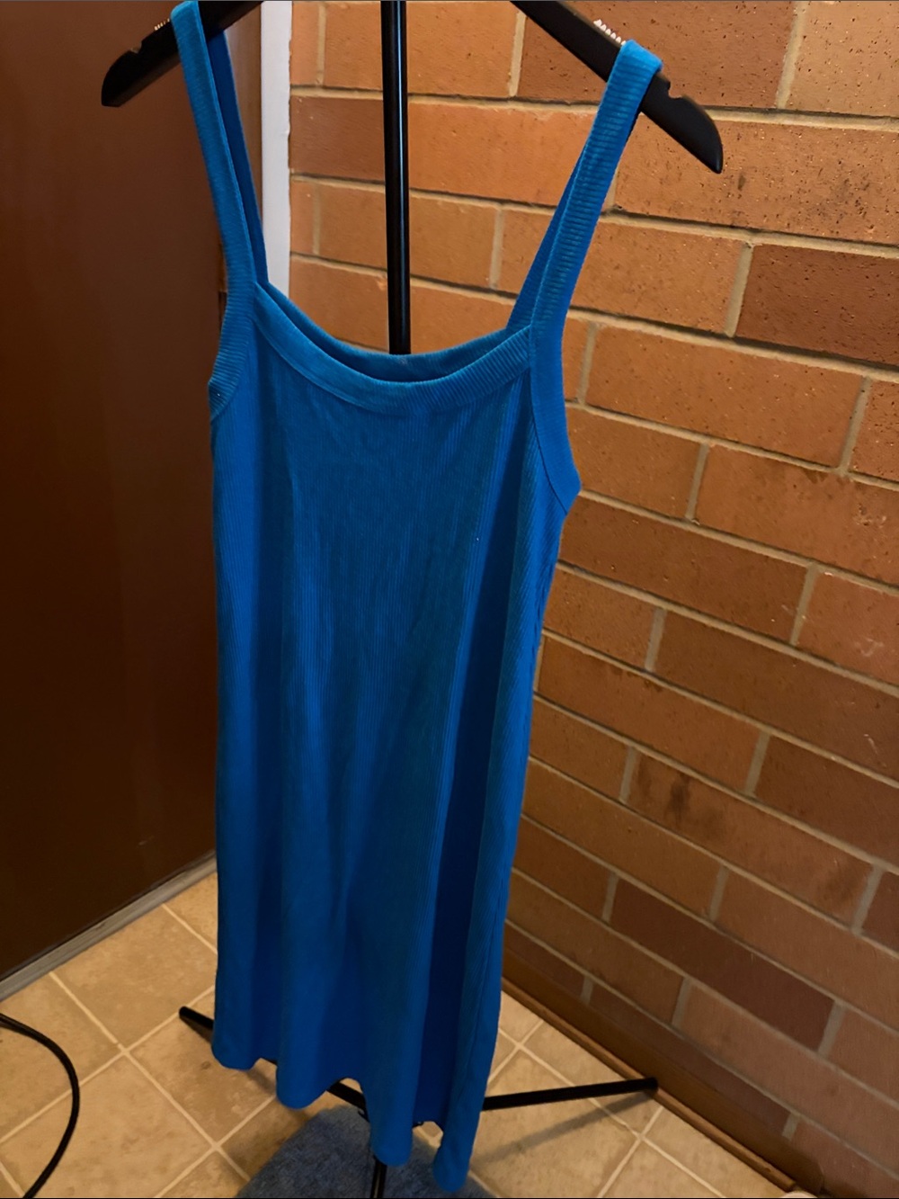 Women's Blue Ribbed Camisole Dress - Sleeveless Tank Style